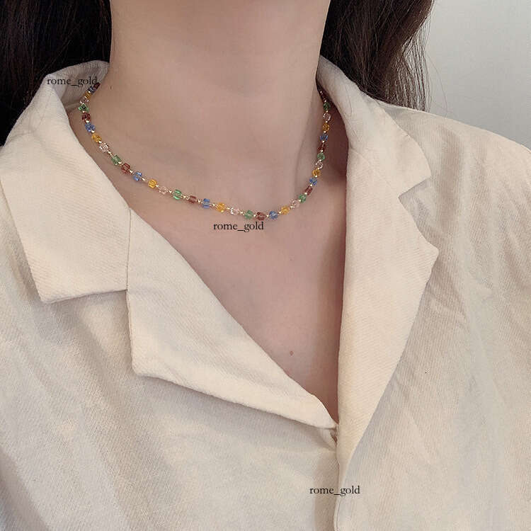 Korean Simple Elegant Fashion Fresh Handmade Beaded Colorful Crystal Necklace Choker HyunA Style