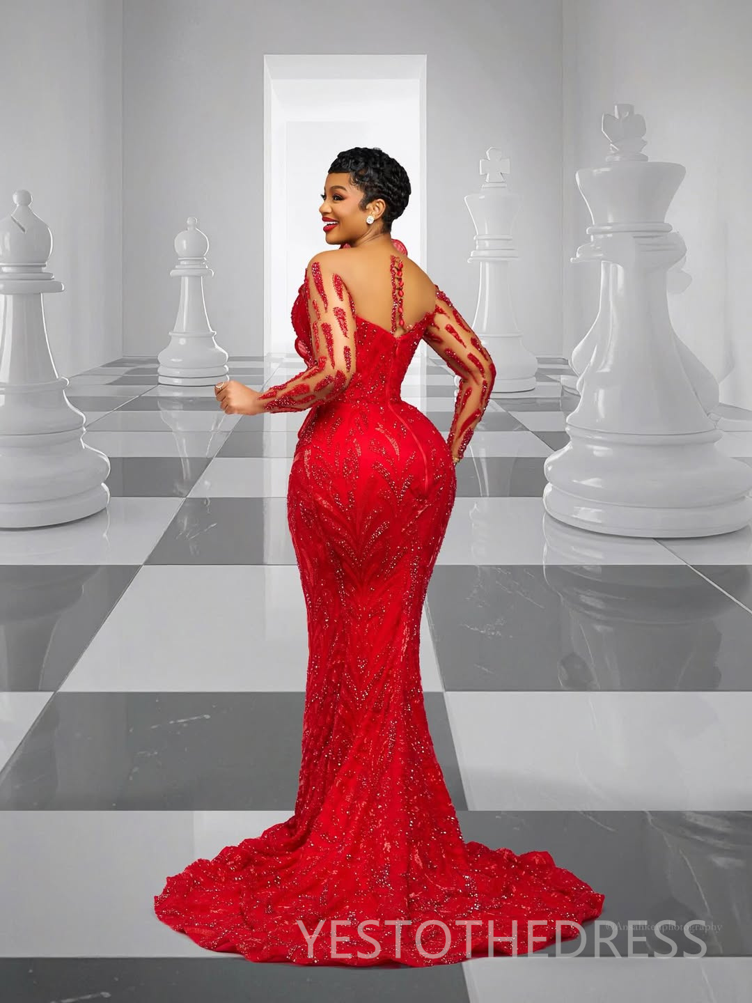 2026 Aso Ebi Red Prom Dress Mermaid Evening Dresses Formal Gowns For Black Women Sheer Neck Illusion Beaded Lace Crystals Flora Birthday Second Recept
