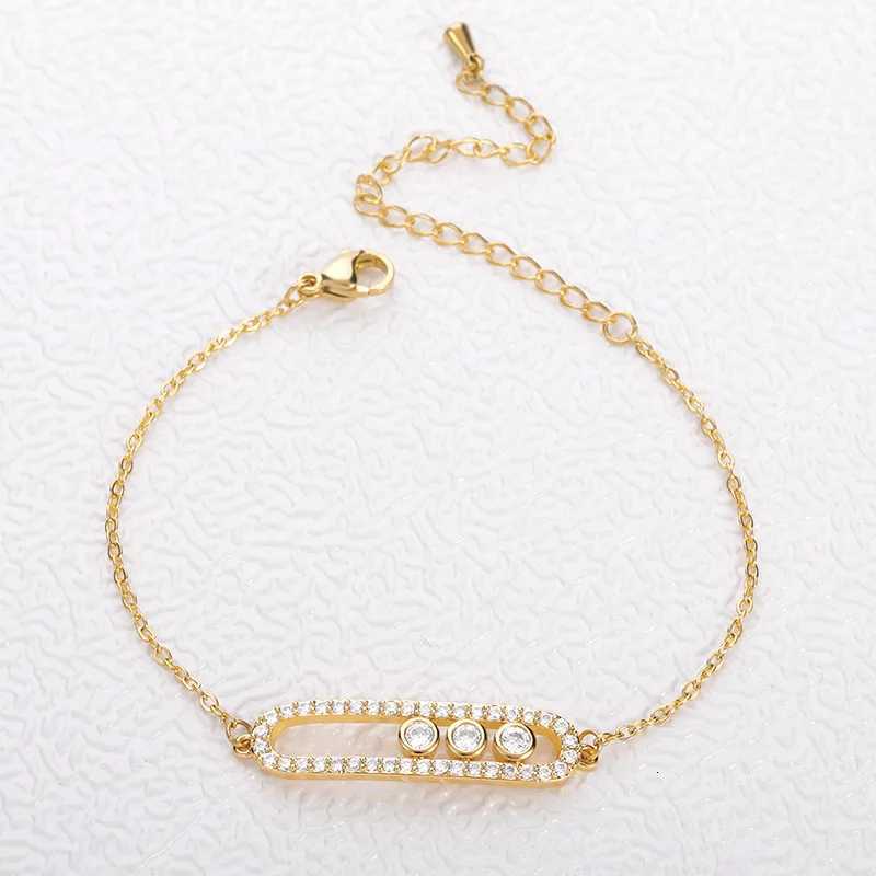 Fashion Rose Gold Plated 3 Dot Beads Bar Charm Geometric Figure Stainless Steel Link Zircon Bangle Jewelry H260321 - view 3