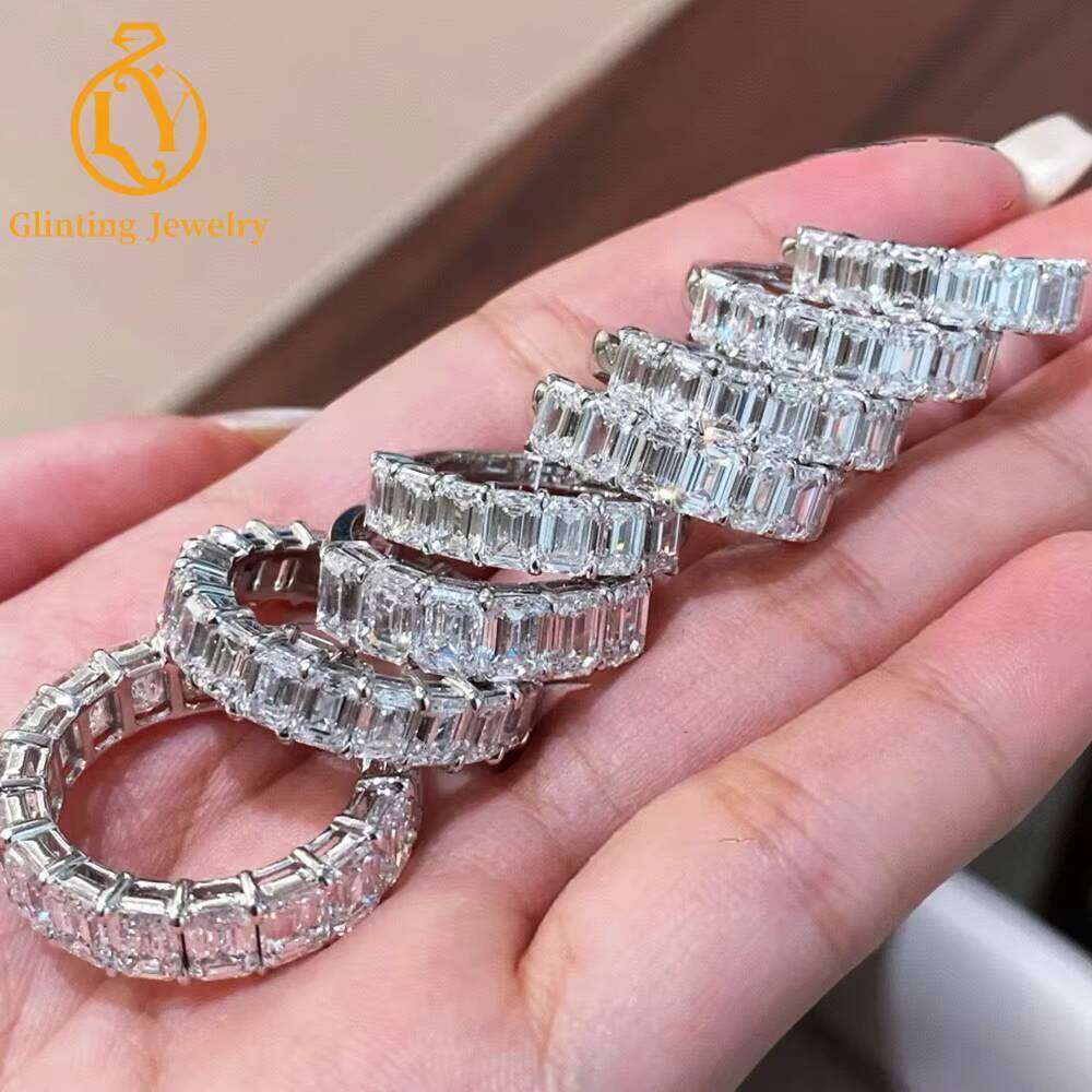 Grown Lab Emerald Oval Cut Pave Bezel Eternity Band Rings 18K 14K Pure Gold Synthetic Diamond Ring Jewelry