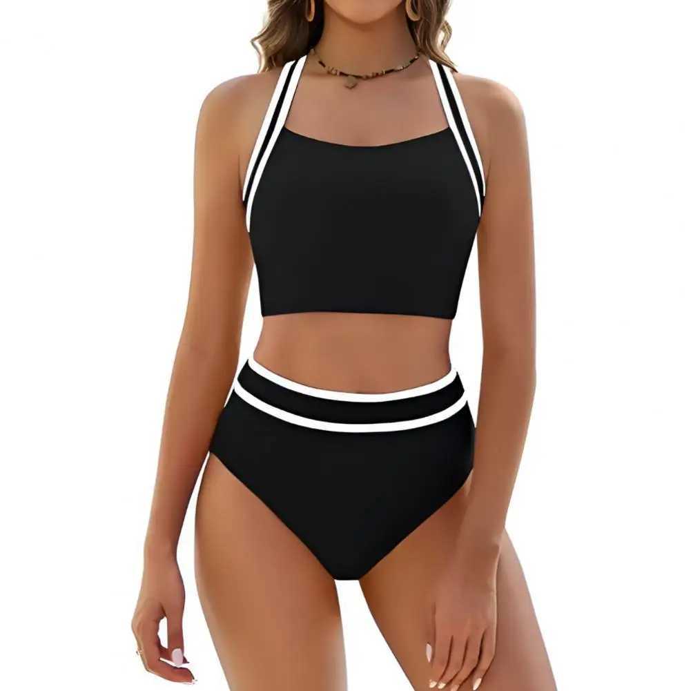 Women Bikini Set High Waist Bottom And Wide Strap Top Color Block Swimwear Two-Piece Set Swimsuit for Beach Vacation Pool Party M260321