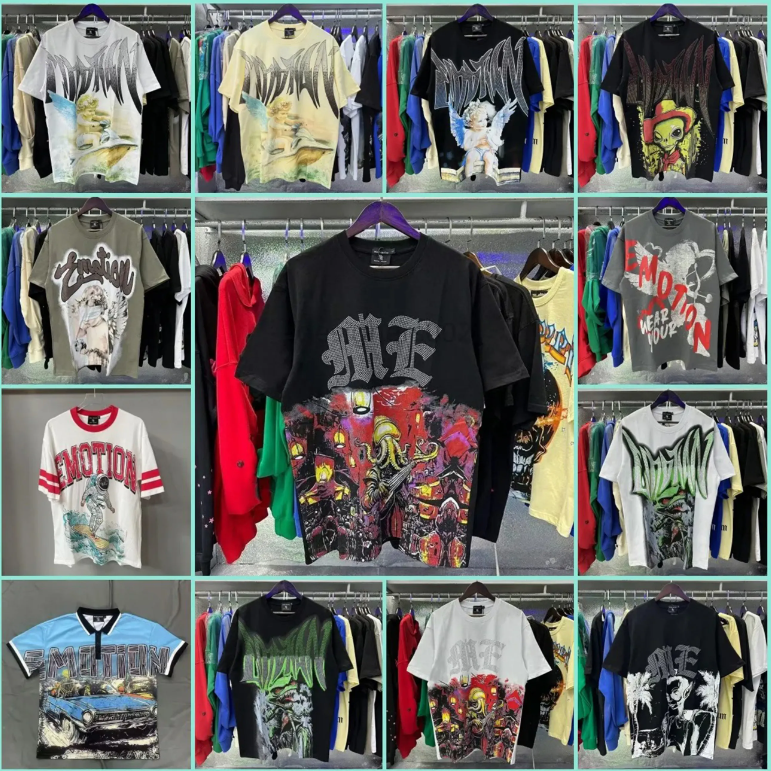 MIXED EMOTION shirts designer shirts Mens Y2k hoodies Letter tee High Street summer fashion hip-hop retro casual cotton printed shorts sleeveds shirts