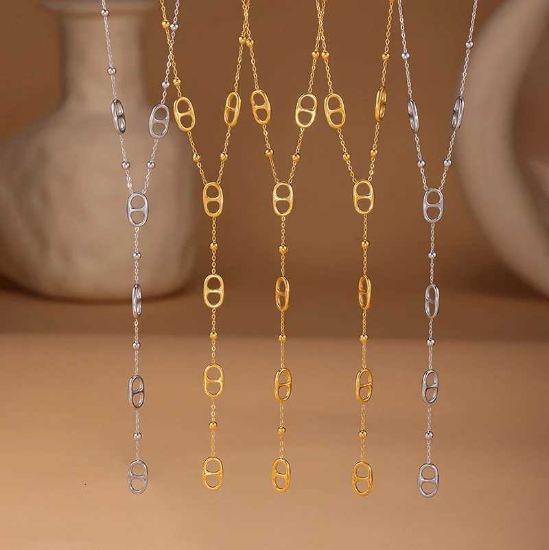 Premium Stainless Steel Long Necklace Trendy Pig Nose Style Y Shape Drop Pendant Waterproof Necklace for Wen Girls Jewelry X2603211