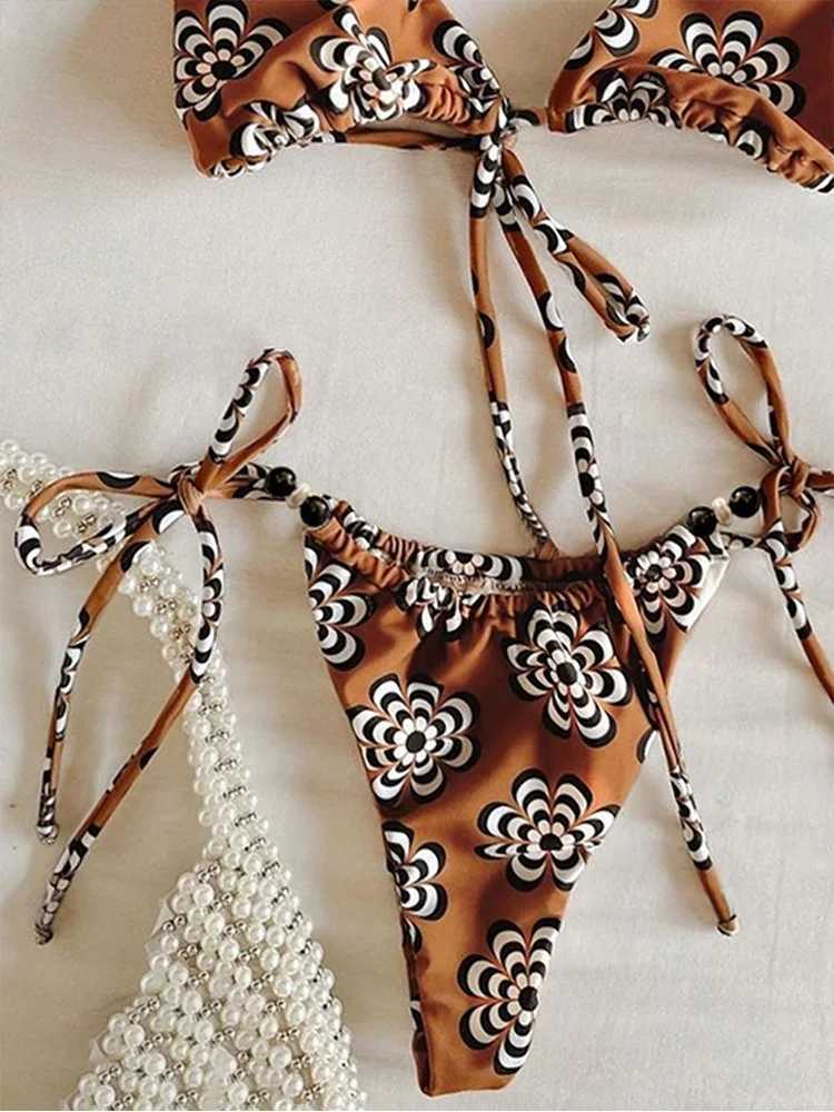 Vzvn Sexy Sportswear for Women Fashion Vintage Sleeveless Swim Print Backless 2026 New Spring Summer Two Piece Suits Bikinis Set M260321