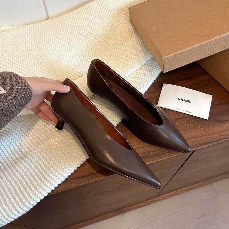 MKKHOU Fashion Pumps New High Quality Genuine Leather Pointed V-Mouth High Heels Commuter Womens Heels Shoes C260321