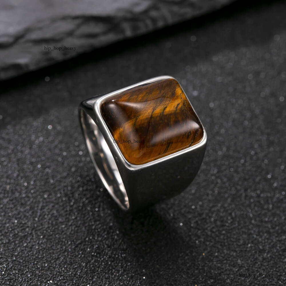 popular men's cast geometric tiger eye stone ring vintage high-end 925 Sterling Silver 18K Gold hand jewelry manufacturer
