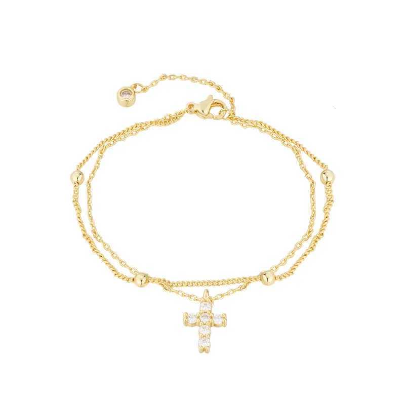 Fashion Gold Color Cross Chain For Women Girls Exquisite Crystal Double Layer Adjustable Charm Jewelry Gifts H260321 - view 7