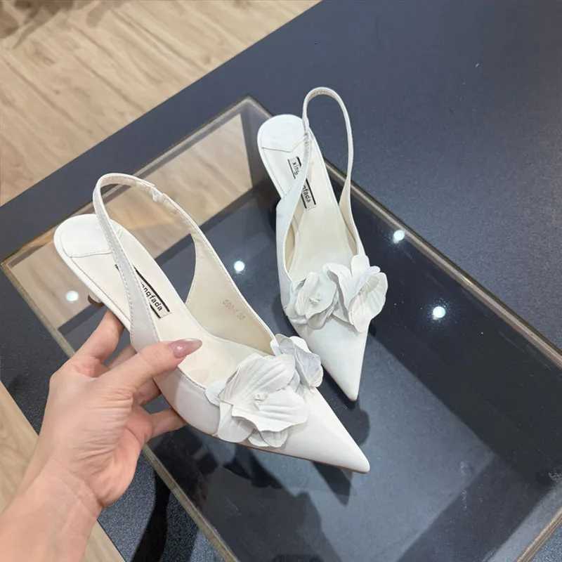 Pink Fashion Sexy Flower Female Pointed Toe Thin Low Heel Pumps Women Elegant Wedding Slingbacks Mules Ladies Heeled Shoes C260321