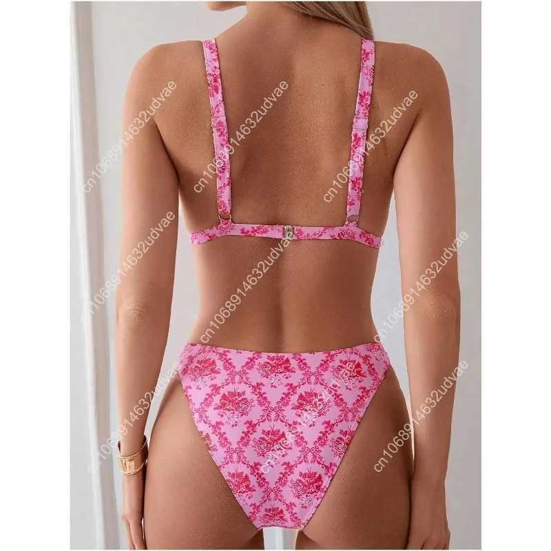 ZAFUL Womens 2 Piece Floral Print Swimsuit Triangle String High Cut Bikini Sets Bathing Suit M260321