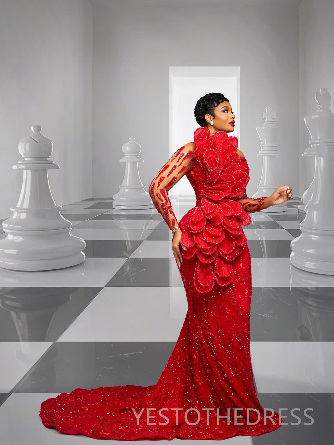 2026 Aso Ebi Red Prom Dress Mermaid Evening Dresses Formal Gowns For Black Women Sheer Neck Illusion Beaded Lace Crystals Flora Birthday Second Recept