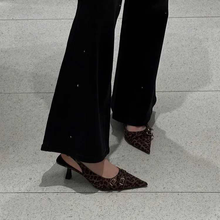 Ladies Pointed Toe Slingback Sandals Sexy Leopard High Heels Summer Women Comfort Low Heel Office Pumps Elegant Dress Shoes C260321