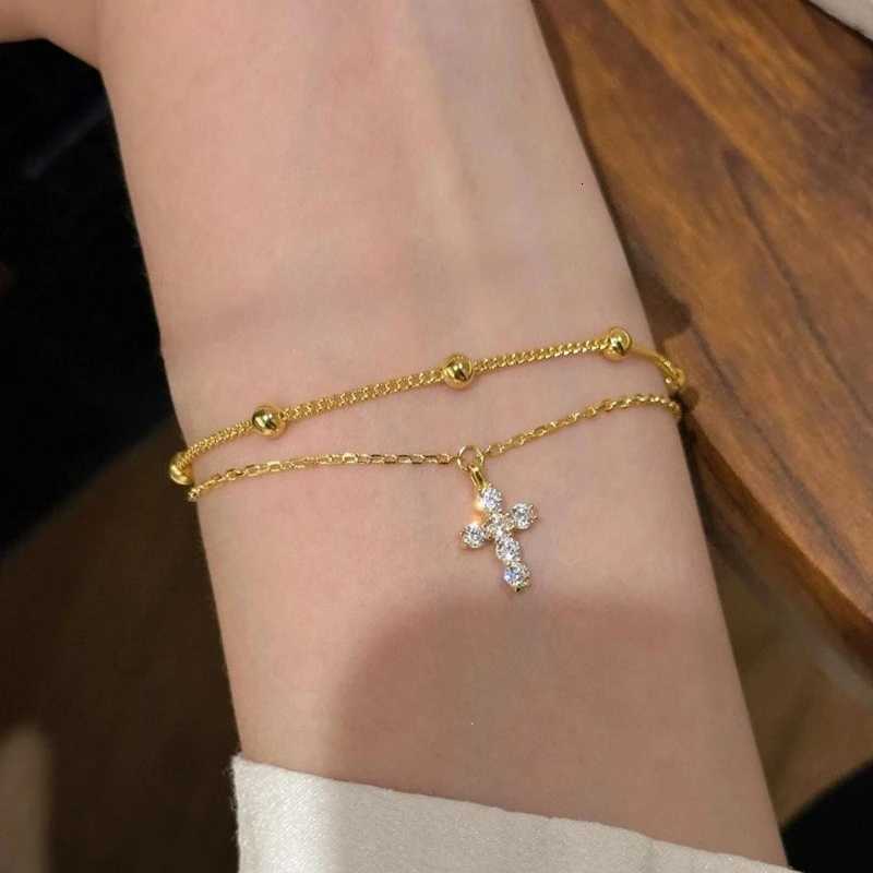 Fashionable Gold Color Womens Cross Chain for Girls Shining with Zircon Inlay Double-layer Adjustable Charm H260321 - view 5