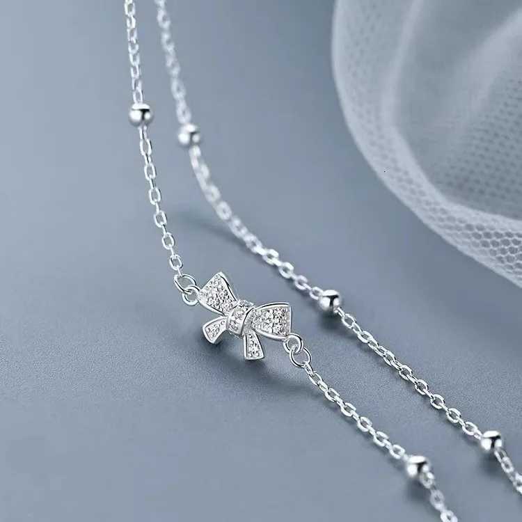 925 Sterling Silver Double Layer Bownot For Women Vintage Korean Sparking Zircon Chain Party Fine Jewelry H260321 - view 7