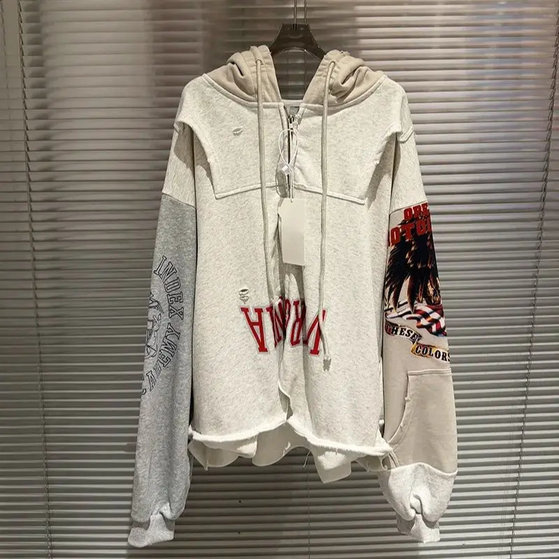 Black Grey Fashion Streetwear Eagle Protocol index Hoodies Men Woman Vintage Damaged Hole Old Sweatshirts Good Quality 260318