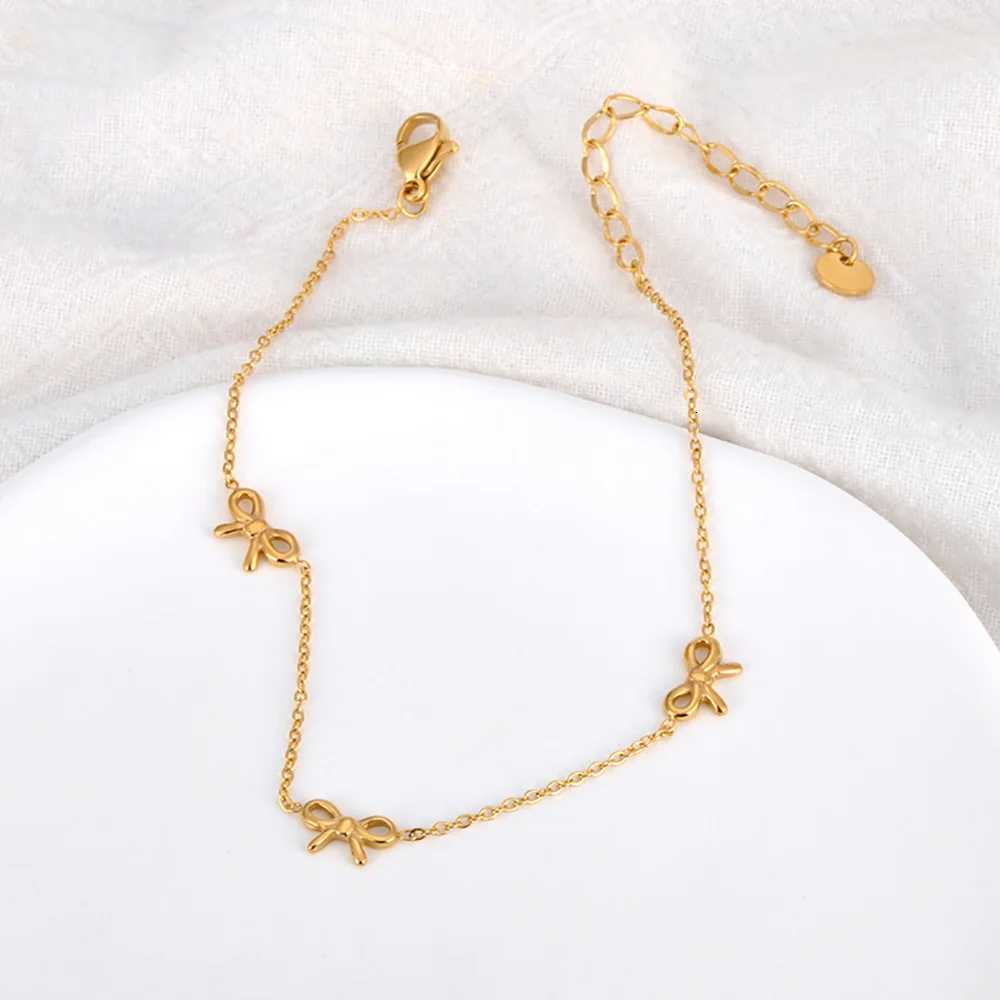 Lokaer 18K Gold Plated Stainless Steel Bowknot Charm Anklets For Women Trendy Bohemia Beach Party Chain Anklet Jewelry A24020 H260321 - view 4