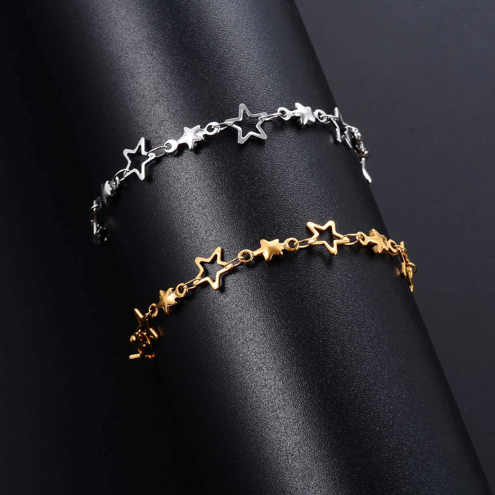 Cute Stainless Steel Link Star Chain for Women Hand Chain Wristband Silver and Gold Color Anklet Metal Jewelry Gift H260321 - view 4