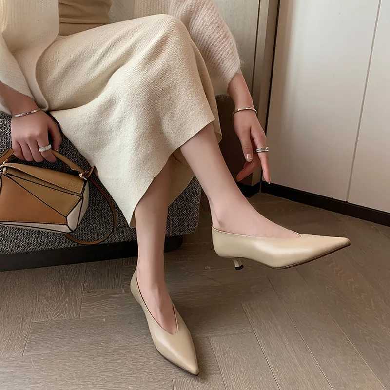 MKKHOU Fashion Pumps New High Quality Genuine Leather Pointed V-Mouth High Heels Commuter Womens Heels Shoes C260321