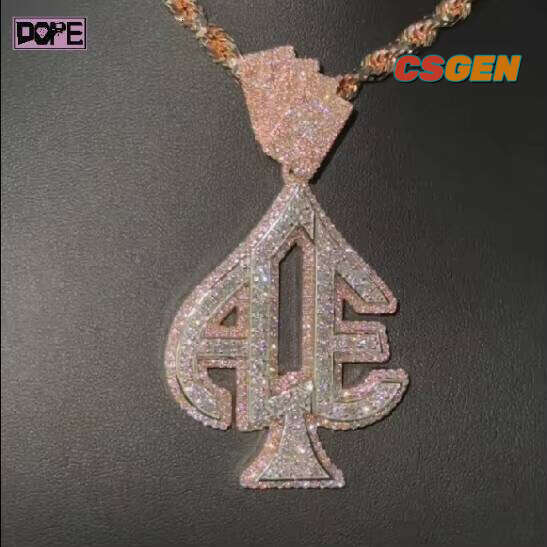 Hiphop VVS Letter Iced Out Hollow Spade Ace Charm 925 Silver Custom Moissanite Pendant