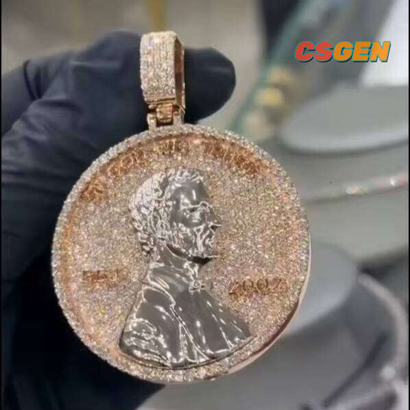 Custom VVS Moissanite Round Brilliant Cut 925 Sterling Silver Iced Out Memory 3D Enamel Hip Hop GRA Certified Pendant