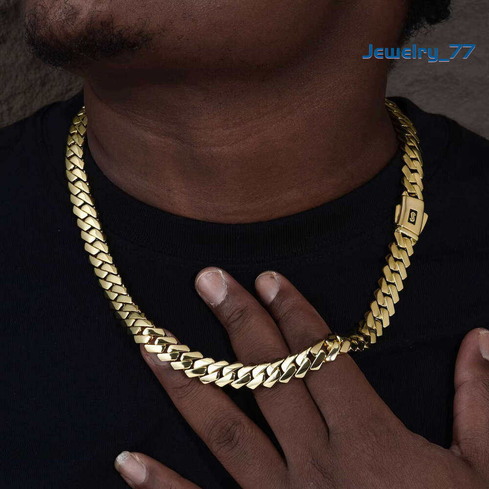 Oro Cadenas 14K De Cubana EDGE Plain Lock Men Luxury Hip Hop Jewelry 12Mm 14K Gold Plated Miami Cuban Link Necklace Monaco Chain Jewelry77