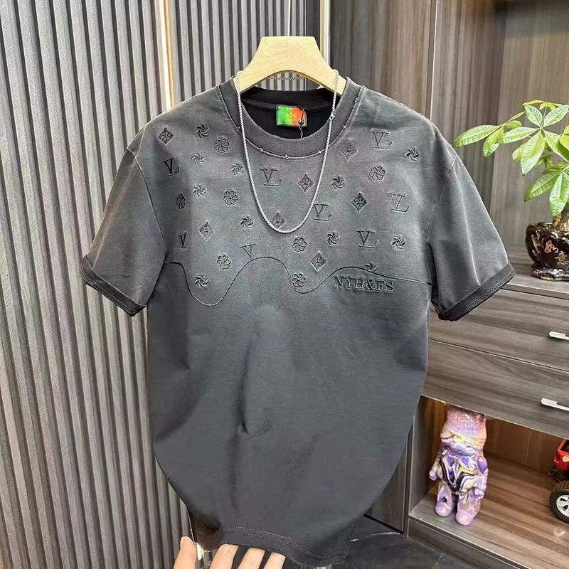 Luxury Brand Designer Men Summer Round Neck Embroidered Short Sleeve T-Shirt New Trendy Gradient Fashion Versatile Casual Half Sleeve Cool Tee