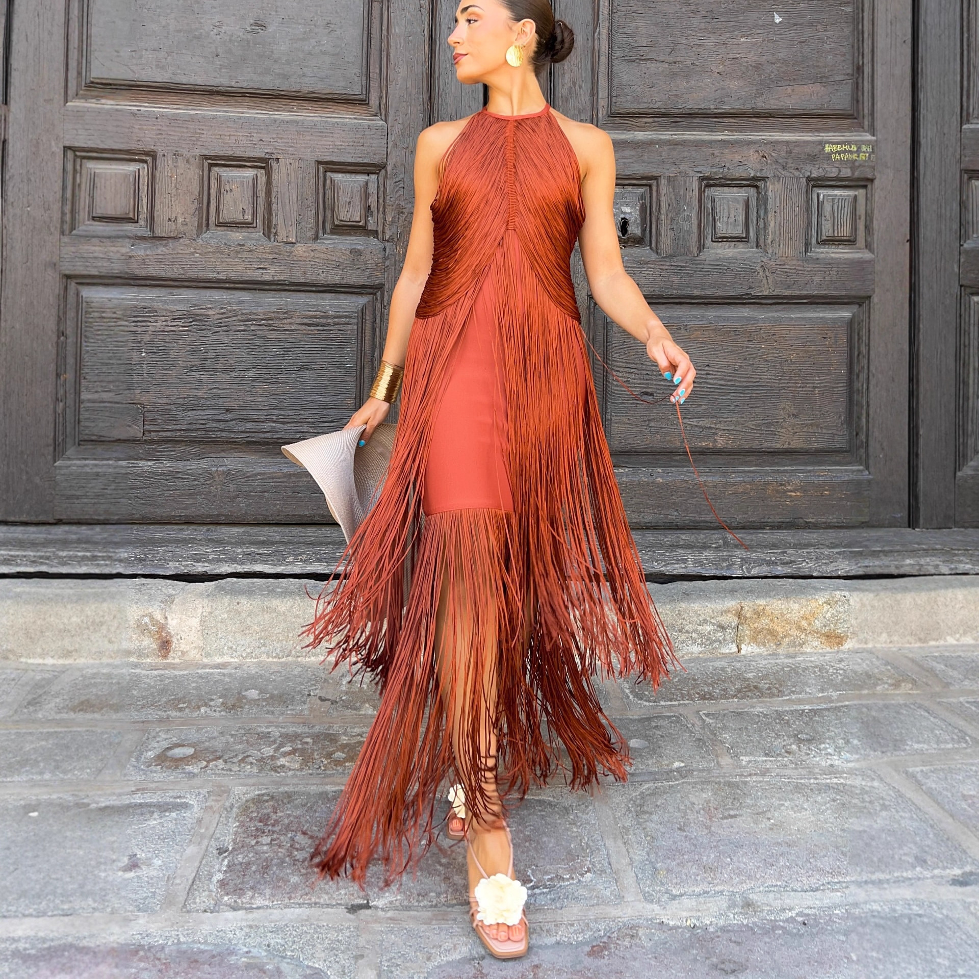 Designer Dress European And American Party Temperament Neck Hanging Tassel Long Dress Formal Dress