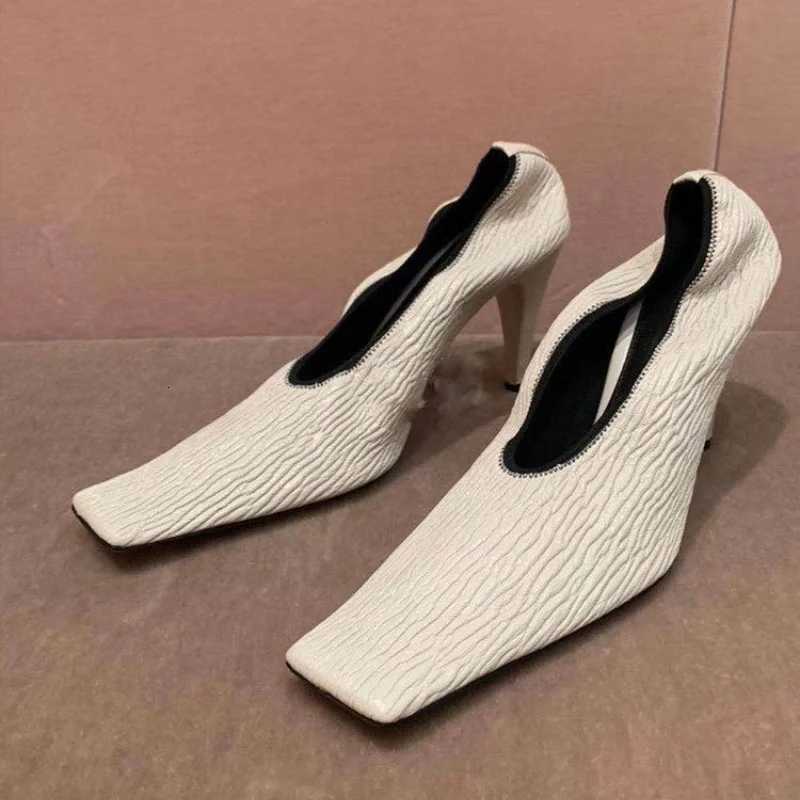2025 Square Head Early Spring New Fine Heel Zebra-Print Soft Leather Pleated Elastic Witch High Heel Deep Mouth Granny Shoes C260321