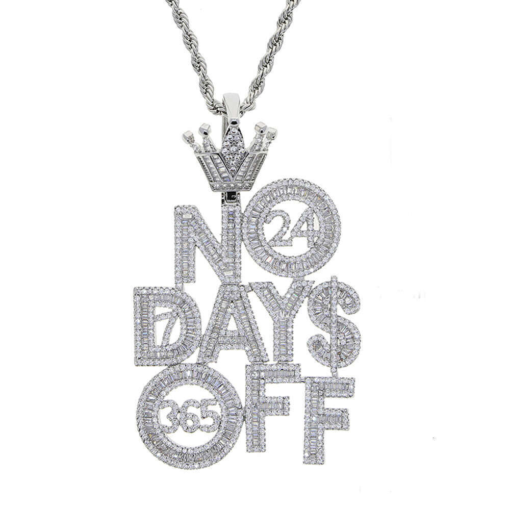 Jewelry Hip Hop crown Moissanite NO DAYS OFF letter pendant punk dropshipping