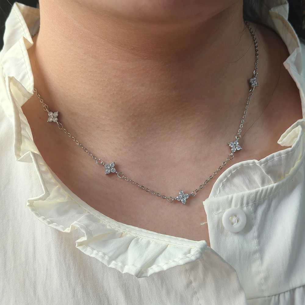 925 Silver Plated Flower Zircon Chain Necklace for Women Luxury Collar Charm Necklaces 2025 Trend Jewelry H260321 - view 4