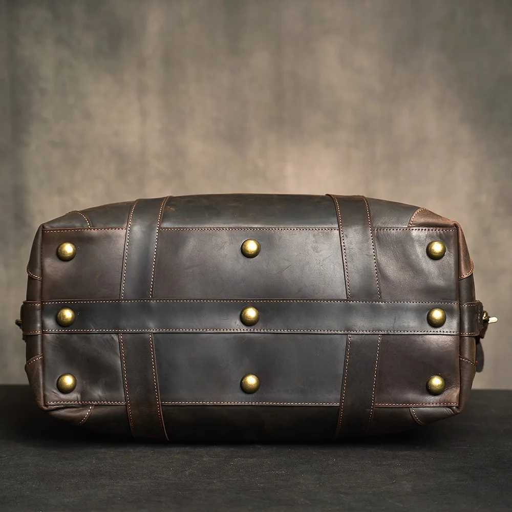 Customised Laser Engraving Crazy Horse Genuine Leather Men Travel Bag Real Leather Travel Duffel Male Luuage Handbag Duffle H260321