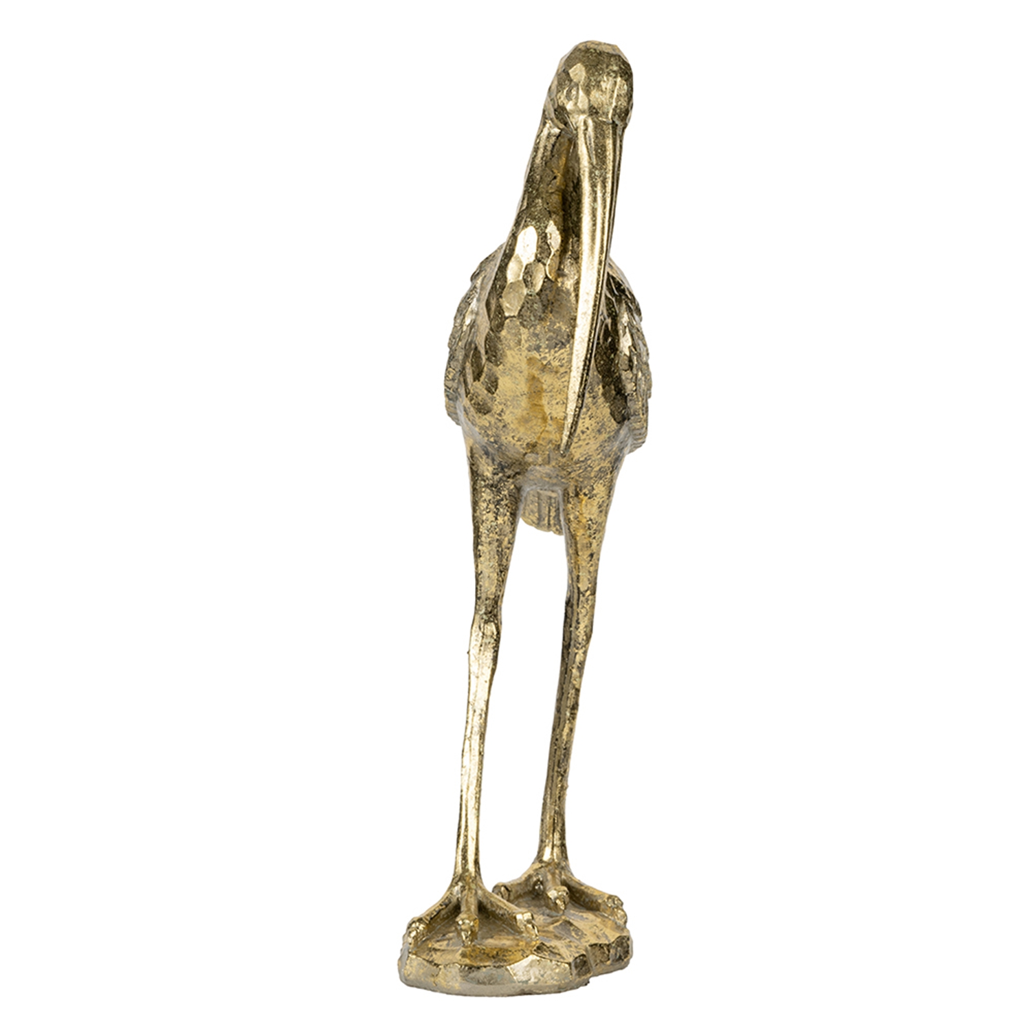 10x15.9x3.7" Standing Crane Figurine Gold Finish