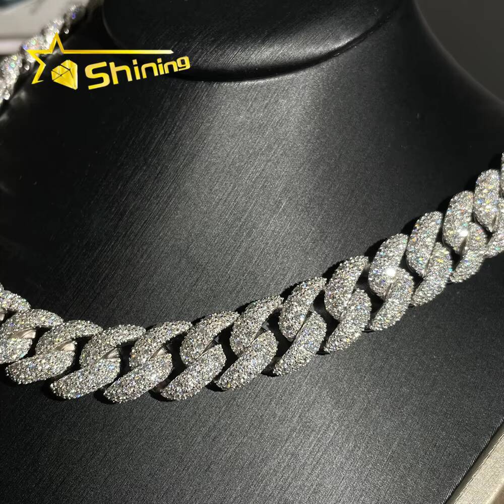 Mosaic Setting Pass Diamond Tester Hip Hop Jewelry 14mm 925 Sterling Silver Men Necklace Iced Out Moissanite Cuban Link Chain