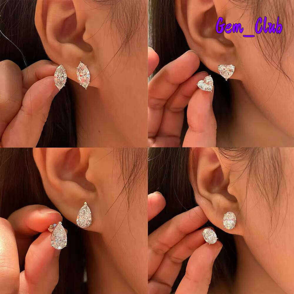 Grown CVD Lab Diamond 1Ct 2Ct Round Marquise Heart Oval Emerald Pear Cut 14K 18K White Gold Stud Earrings