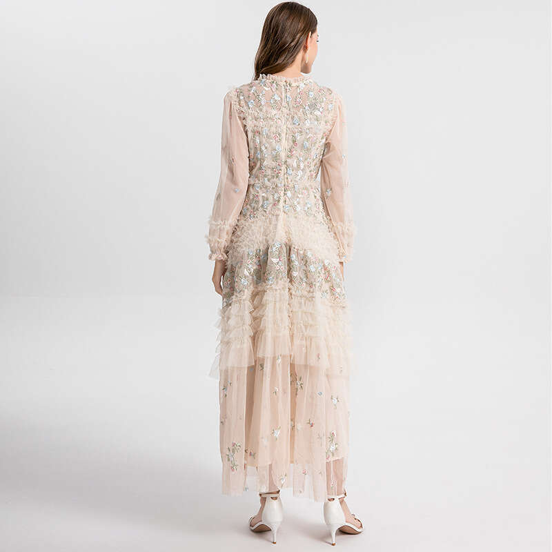 2026 luxury high-end evening dress k30 women's dress features exquisite mesh embroidery and pleated hem layered design
