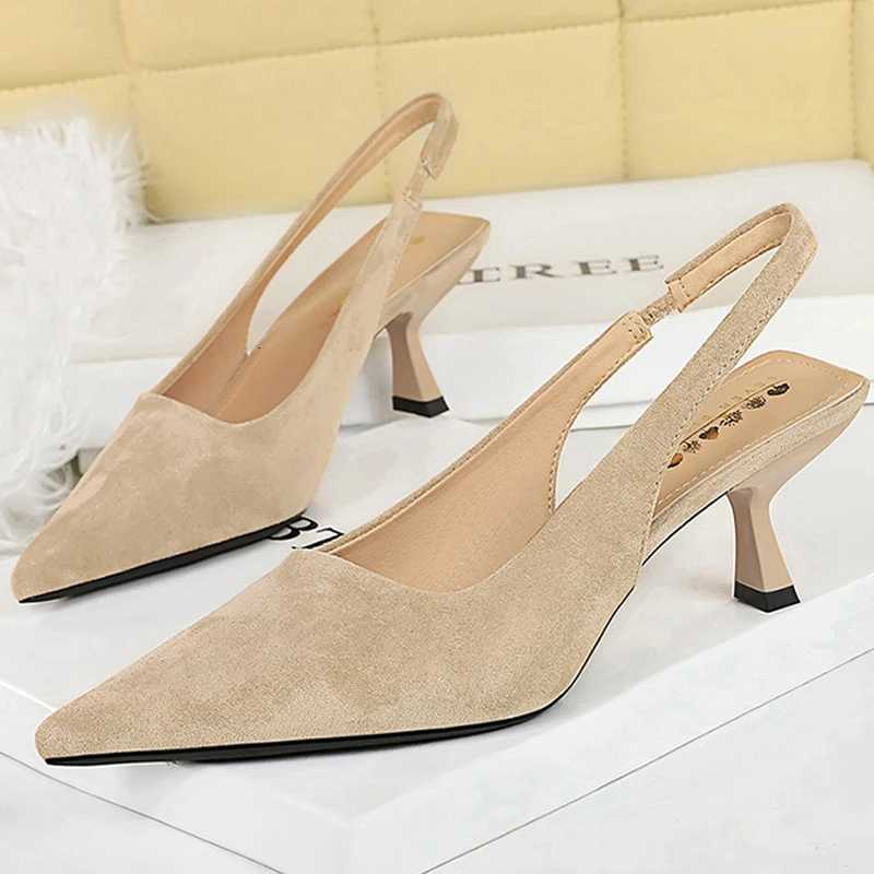 BIGTREE Shoes Suede Women Pumps Pointed hollow out High Heels 6 CM Summer Womens Sandals occupation Office shoes Kitten heels C260321