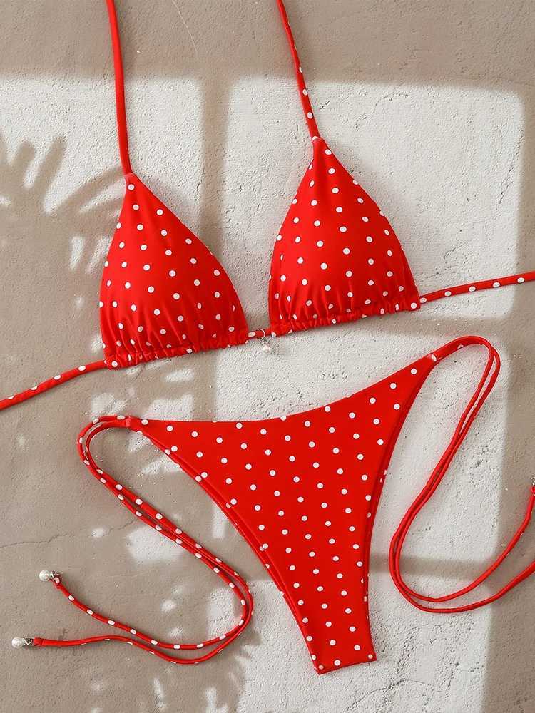 Vzvn 2026 Women Swimsuit Sexy Pearl Micro Bikinis Sets Dot Print Female Swimwear for Woman Bathing Suits Beachwear Trend Bikinis M260321