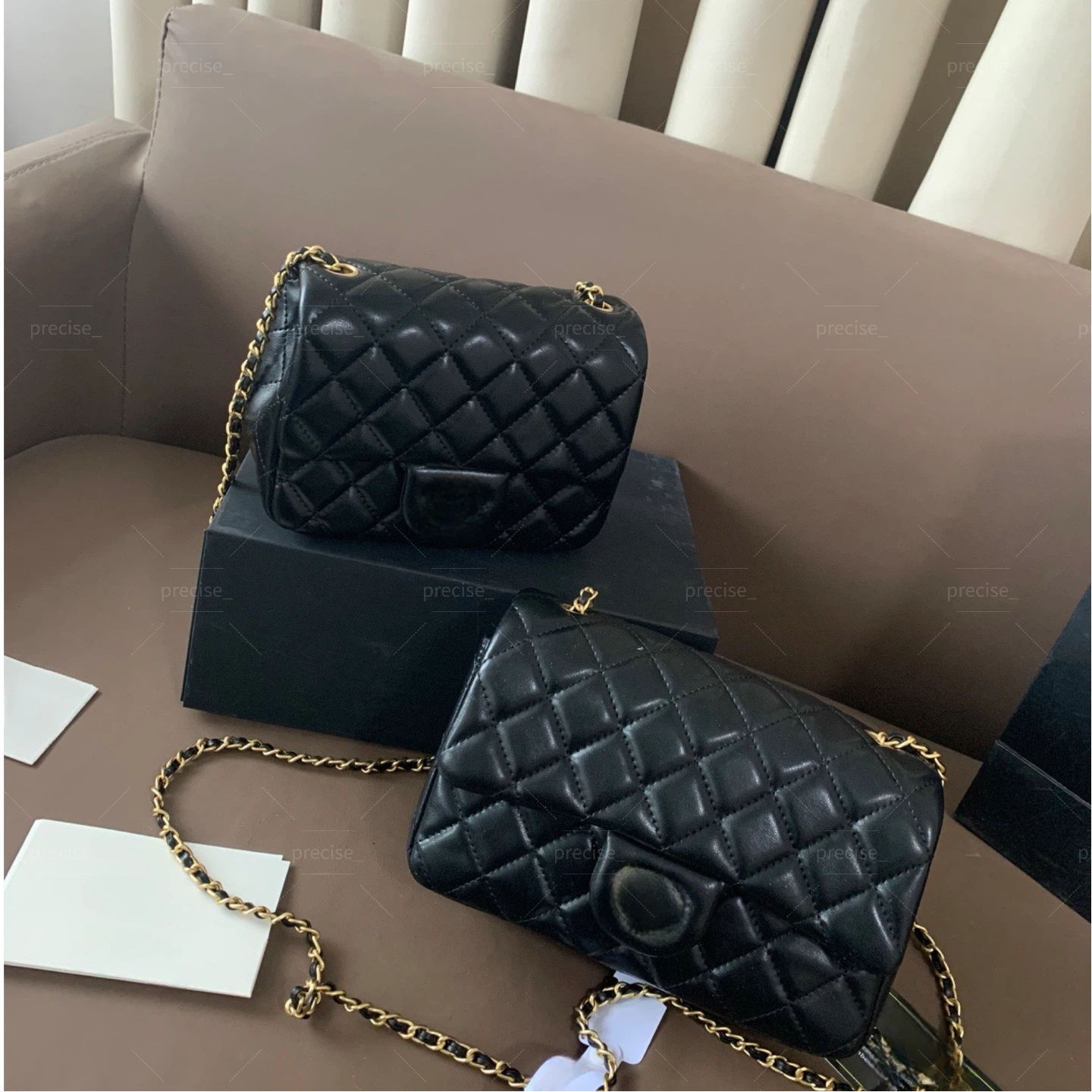 Top Tier Mini Square Flap Bag 17cm 20cm Real Leather Quilted Chain Shoulder Crossbody Bag Women Caviar Lambskin Gold Ball Strap Classic Purse
