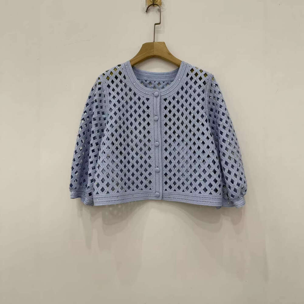 French Elegance 2026 Spring New Rhinestone Hollow Knitted A12 Cardigan Jacket, Vest, Dress Set