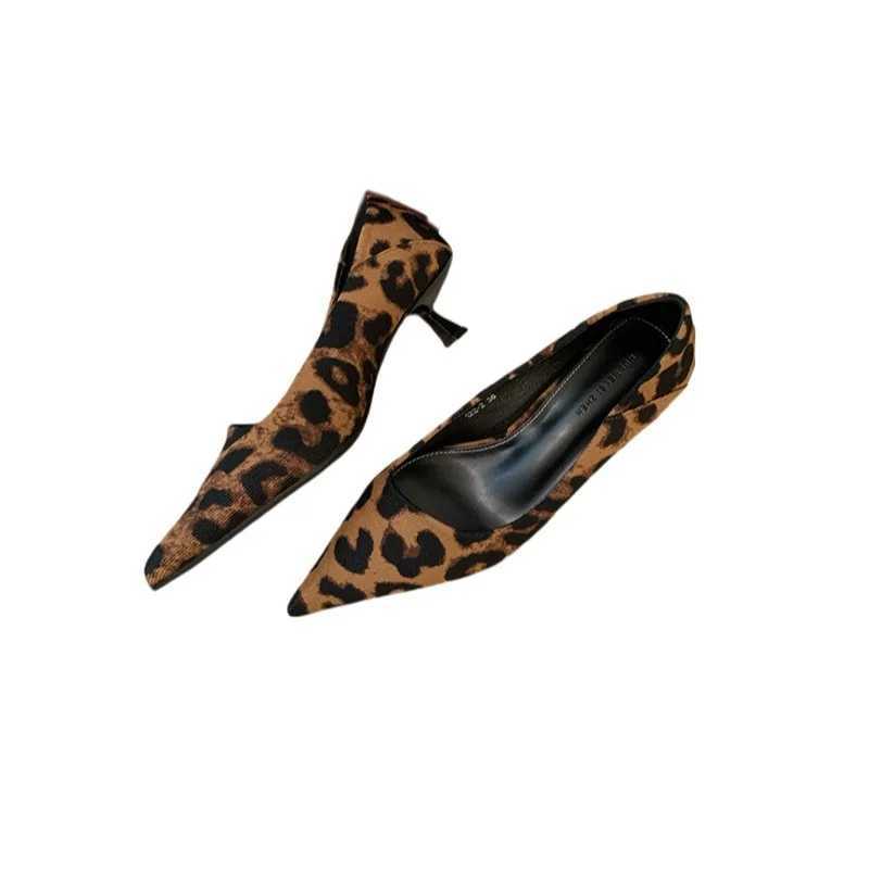 New Pointed Shallow Mouth Slim Heeled Womens Shoes with Leopard Print Fashion High Heels Shoes for Women C260321