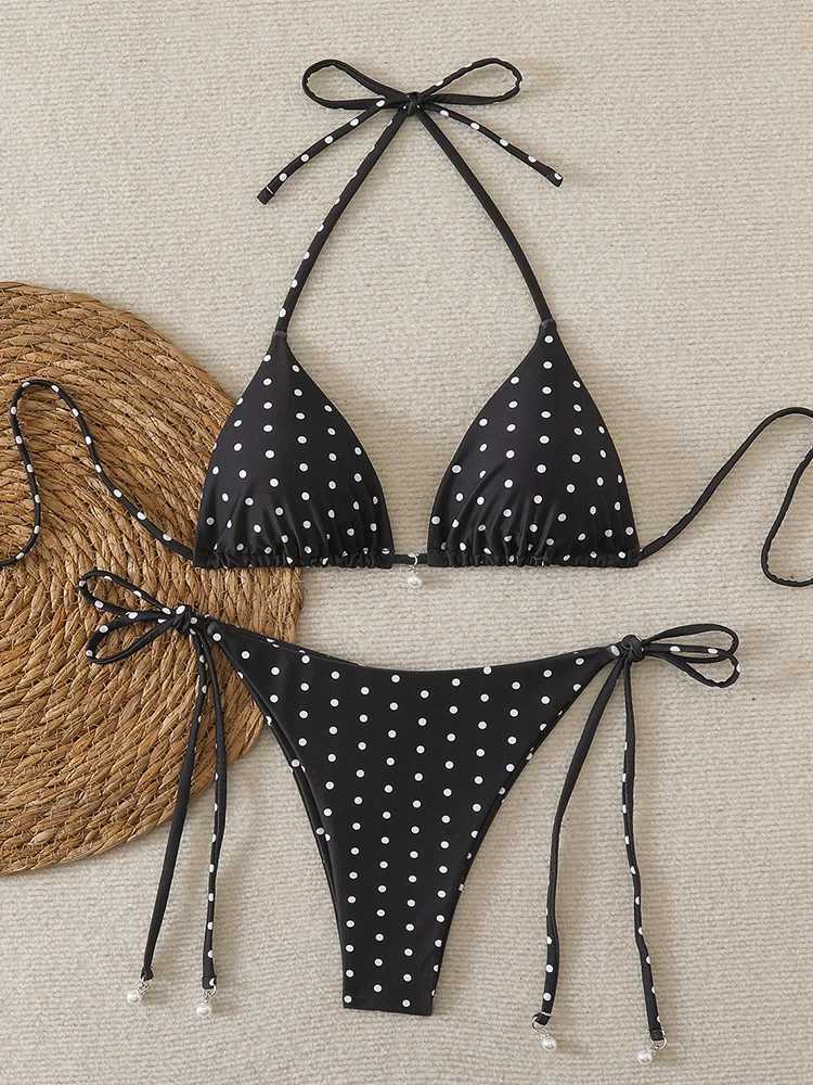 Vzvn 2026 Women Swimsuit Sexy Pearl Micro Bikinis Sets Dot Print Female Swimwear for Woman Bathing Suits Beachwear Trend Bikinis M260321