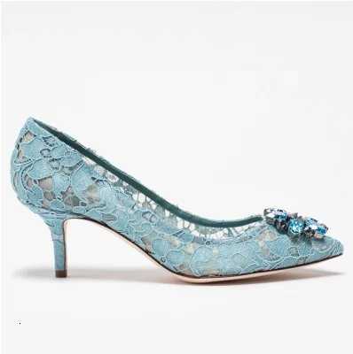 Fashion Style Pointed Toe Lace Rhinestone High Heels 6CM or 95CM Wedding Shoes Comfortable Work Shoes Crystal Women Shoes C260321