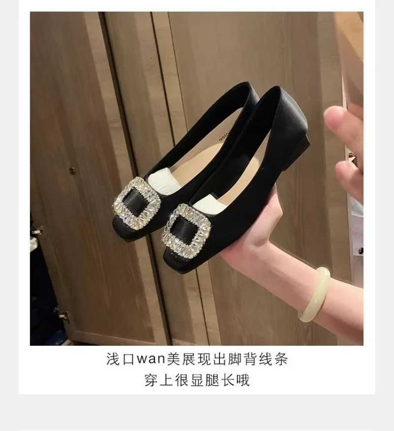 Water Diamond Shallow Mouth High Heels Women French Square Head Silver Flat Single Shoes Womens Spring Autumn New Style C260321