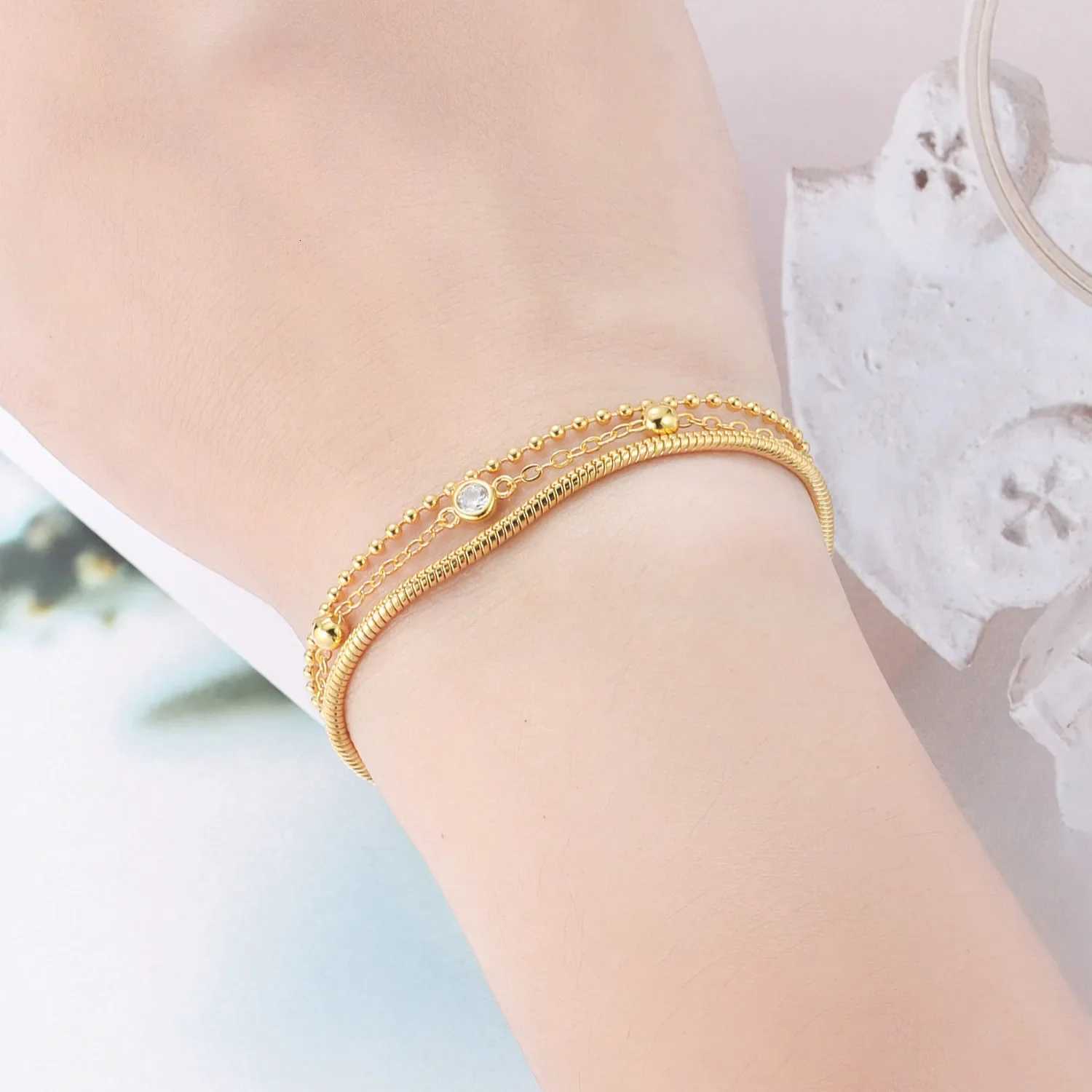 925 Silver Three-layer Golden Adjustable Chain Link Classic Joker Jewelry Birthday Gifts for Women H260321 - view 4