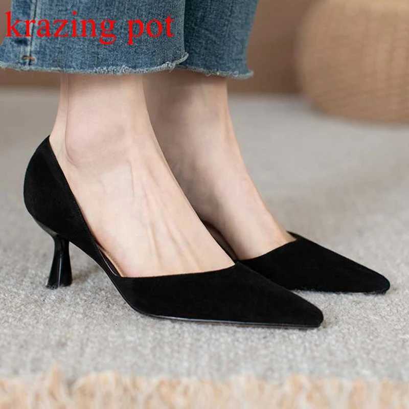 Krazing Pot Full Grain Leather Colorful Pointed Toe Stiletto High Heels Slip On Fashion Shallow Sexy Wedding Wholesale Ins Pumps C260321