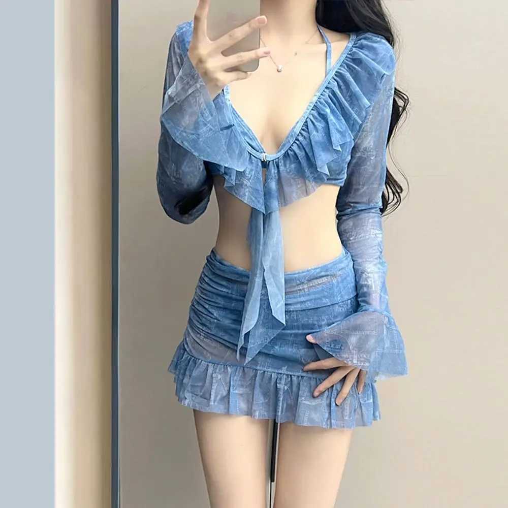 Sexy Design Halter Neck Bikini Halter Neck Slimming Fit Two-Piece Bikini Split Bikini Long Sleeve Long Sleeve Swimwear Vacation M260321