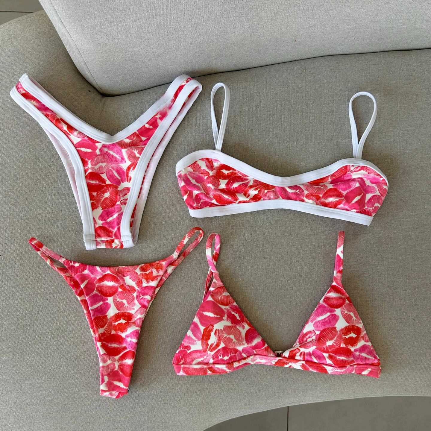 Push Up Bikini Sexy Swimsuit Women 2025 Swimwear Bandeau Biquini Female Stripe Bodysuit High Cut Bathingsuit Beachwear Monokini M260321