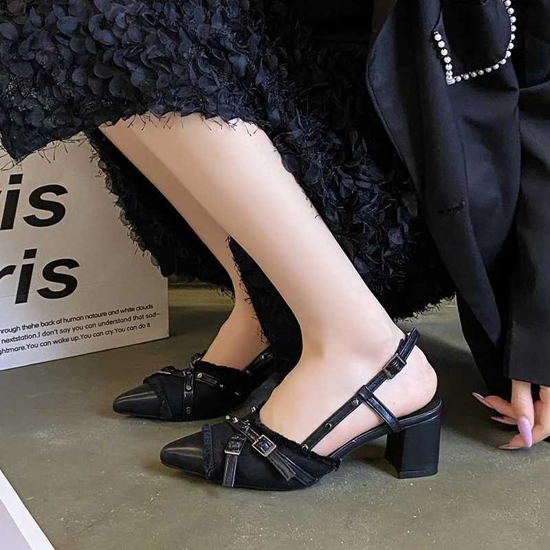 Sexy high heels womens pointed toe patchwork open-heel sandals 2025 summer fashionable casual party womens shoes C260321