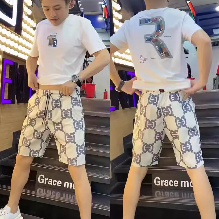 Summer lightweight sports for men, trendy and versatile, with popular internet celebrity prints, large G casual pants, quick-dry beach shorts