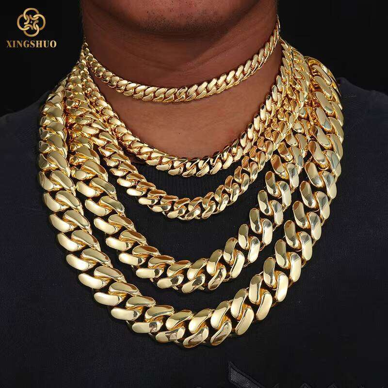 Custom 18K Wholesale Choker Link 24K Gold 20Mm Miami Cuban Chain Necklace Jewelry77
