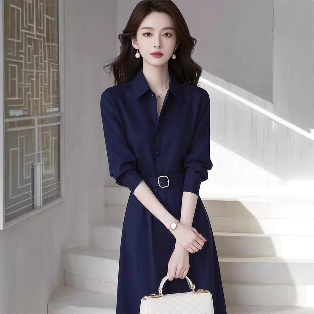 Spring French Style Elegant Designer Dress Socialite High-end Goddess Style Light Luxury High-end Feel Formal Occasion Blue Shirt Dress